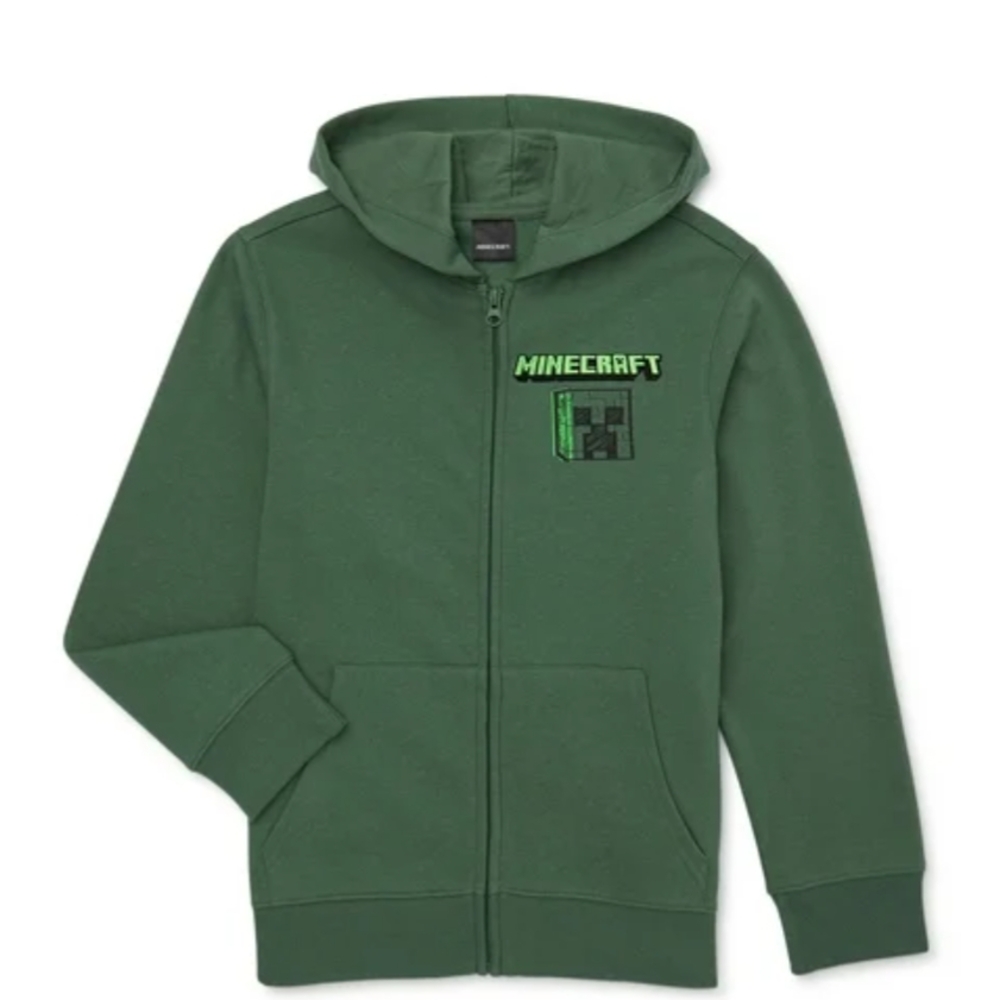 Minecraft Kids Green Zip-Up Hoodie Boys Medium
